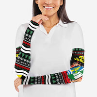 Suriname Christmas Arm Sleeves with Black Festive Pattern, Golden Ship, Palm Tree, and Coat of Arms Motif - Wonder Print Shop