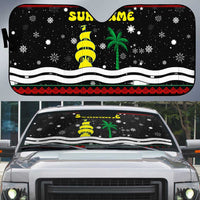 Suriname Christmas Auto Sun Shade with Black Festive Pattern, Golden Ship, Palm Tree, and Coat of Arms Motif - Wonder Print Shop