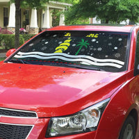 Suriname Christmas Auto Sun Shade with Black Festive Pattern, Golden Ship, Palm Tree, and Coat of Arms Motif - Wonder Print Shop