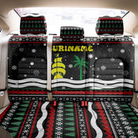 Suriname Christmas Back Car Seat Cover with Black Festive Pattern, Golden Ship, Palm Tree, and Coat of Arms Motif - Wonder Print Shop