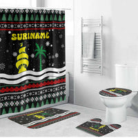 Suriname Christmas Bathroom Set with Black Festive Pattern, Golden Ship, Palm Tree, and Coat of Arms Motif - Wonder Print Shop