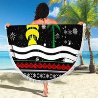 Suriname Christmas Beach Blanket with Black Festive Pattern, Golden Ship, Palm Tree, and Coat of Arms Motif - Wonder Print Shop