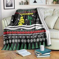 Suriname Christmas Blanket with Black Festive Pattern, Golden Ship, Palm Tree, and Coat of Arms Motif - Wonder Print Shop