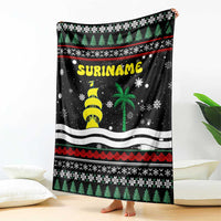 Suriname Christmas Blanket with Black Festive Pattern, Golden Ship, Palm Tree, and Coat of Arms Motif - Wonder Print Shop