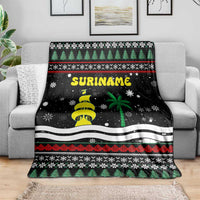 Suriname Christmas Blanket with Black Festive Pattern, Golden Ship, Palm Tree, and Coat of Arms Motif - Wonder Print Shop