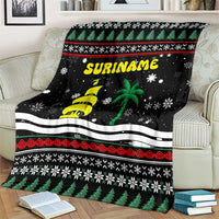 Suriname Christmas Blanket with Black Festive Pattern, Golden Ship, Palm Tree, and Coat of Arms Motif - Wonder Print Shop