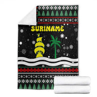 Suriname Christmas Blanket with Black Festive Pattern, Golden Ship, Palm Tree, and Coat of Arms Motif - Wonder Print Shop