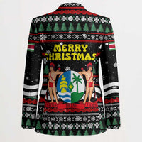 Suriname Christmas Blazer with Black Festive Pattern, Golden Ship, Palm Tree, and Coat of Arms Motif - Wonder Print Shop