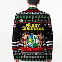 Suriname Christmas Blazer with Black Festive Pattern, Golden Ship, Palm Tree, and Coat of Arms Motif - Wonder Print Shop