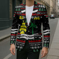 Suriname Christmas Blazer with Black Festive Pattern, Golden Ship, Palm Tree, and Coat of Arms Motif - Wonder Print Shop