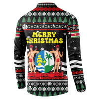 Suriname Christmas Button Sweatshirt with Black Festive Pattern, Golden Ship, Palm Tree, and Coat of Arms Motif - Wonder Print Shop