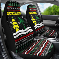 Suriname Christmas Car Seat Cover with Black Festive Pattern, Golden Ship, Palm Tree, and Coat of Arms Motif - Wonder Print Shop