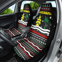 Suriname Christmas Car Seat Cover with Black Festive Pattern, Golden Ship, Palm Tree, and Coat of Arms Motif - Wonder Print Shop