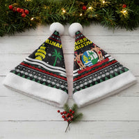 Suriname Christmas Santa Hat with Black Festive Pattern, Golden Ship, Palm Tree, and Coat of Arms Motif - Wonder Print Shop