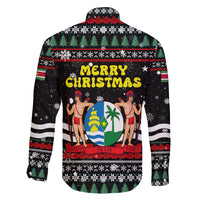 Suriname Christmas Family Matching Long Sleeve Bodycon Dress and Hawaiian Shirt with Black Festive Pattern, Golden Ship, Palm Tree, and Coat of Arms Motif - Wonder Print Shop