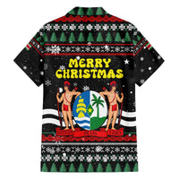 Suriname Christmas Family Matching Off The Shoulder Long Sleeve Dress and Hawaiian Shirt with Black Festive Pattern, Golden Ship, Palm Tree, and Coat of Arms Motif - Wonder Print Shop