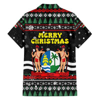 Suriname Christmas Family Matching Off Shoulder Maxi Dress and Hawaiian Shirt with Black Festive Pattern, Golden Ship, Palm Tree, and Coat of Arms Motif - Wonder Print Shop