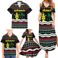 Suriname Christmas Family Matching Summer Maxi Dress and Hawaiian Shirt with Black Festive Pattern, Golden Ship, Palm Tree, and Coat of Arms Motif - Wonder Print Shop