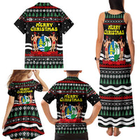 Suriname Christmas Family Matching Tank Maxi Dress and Hawaiian Shirt with Black Festive Pattern, Golden Ship, Palm Tree, and Coat of Arms Motif - Wonder Print Shop