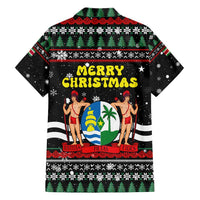 Suriname Christmas Hawaiian Shirt with Black Festive Pattern, Golden Ship, Palm Tree, and Coat of Arms Motif - Wonder Print Shop