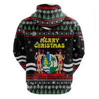 Suriname Christmas Hoodie with Black Festive Pattern, Golden Ship, Palm Tree, and Coat of Arms Motif - Wonder Print Shop