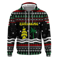 Suriname Christmas Hoodie with Black Festive Pattern, Golden Ship, Palm Tree, and Coat of Arms Motif - Wonder Print Shop