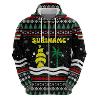 Suriname Christmas Hoodie with Black Festive Pattern, Golden Ship, Palm Tree, and Coat of Arms Motif - Wonder Print Shop