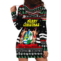 Suriname Christmas Hoodie Dress with Black Festive Pattern, Golden Ship, Palm Tree, and Coat of Arms Motif - Wonder Print Shop