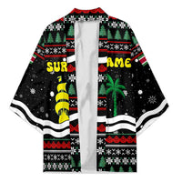 Suriname Christmas Kimono with Black Festive Pattern, Golden Ship, Palm Tree, and Coat of Arms Motif - Wonder Print Shop