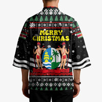 Suriname Christmas Kimono with Black Festive Pattern, Golden Ship, Palm Tree, and Coat of Arms Motif - Wonder Print Shop