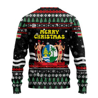 Suriname Christmas Ugly Christmas Sweater with Black Festive Pattern, Golden Ship, Palm Tree, and Coat of Arms Motif - Wonder Print Shop