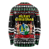 Suriname Christmas Long Sleeve Shirt with Black Festive Pattern, Golden Ship, Palm Tree, and Coat of Arms Motif - Wonder Print Shop