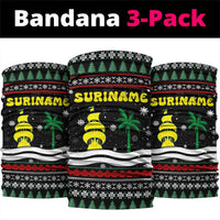 Suriname Christmas Neck Gaiter with Black Festive Pattern, Golden Ship, Palm Tree, and Coat of Arms Motif - Wonder Print Shop