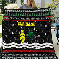 Suriname Christmas Quilt with Black Festive Pattern, Golden Ship, Palm Tree, and Coat of Arms Motif - Wonder Print Shop