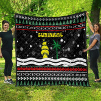 Suriname Christmas Quilt with Black Festive Pattern, Golden Ship, Palm Tree, and Coat of Arms Motif - Wonder Print Shop