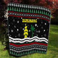 Suriname Christmas Quilt with Black Festive Pattern, Golden Ship, Palm Tree, and Coat of Arms Motif - Wonder Print Shop