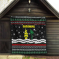 Suriname Christmas Quilt with Black Festive Pattern, Golden Ship, Palm Tree, and Coat of Arms Motif - Wonder Print Shop