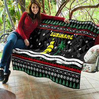Suriname Christmas Quilt with Black Festive Pattern, Golden Ship, Palm Tree, and Coat of Arms Motif - Wonder Print Shop