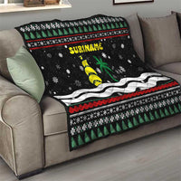 Suriname Christmas Quilt with Black Festive Pattern, Golden Ship, Palm Tree, and Coat of Arms Motif - Wonder Print Shop