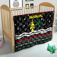 Suriname Christmas Quilt with Black Festive Pattern, Golden Ship, Palm Tree, and Coat of Arms Motif - Wonder Print Shop