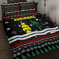 Suriname Christmas Quilt Bed Set with Black Festive Pattern, Golden Ship, Palm Tree, and Coat of Arms Motif - Wonder Print Shop