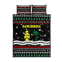 Suriname Christmas Quilt Bed Set with Black Festive Pattern, Golden Ship, Palm Tree, and Coat of Arms Motif - Wonder Print Shop
