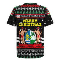 Suriname Christmas Rugby Jersey with Black Festive Pattern, Golden Ship, Palm Tree, and Coat of Arms Motif - Wonder Print Shop