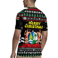 Suriname Christmas Rugby Jersey with Black Festive Pattern, Golden Ship, Palm Tree, and Coat of Arms Motif - Wonder Print Shop