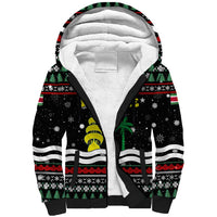 Suriname Christmas Sherpa Hoodie with Black Festive Pattern, Golden Ship, Palm Tree, and Coat of Arms Motif - Wonder Print Shop