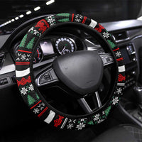 Suriname Christmas Steering Wheel Cover with Black Festive Pattern, Golden Ship, Palm Tree, and Coat of Arms Motif - Wonder Print Shop