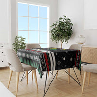 Suriname Christmas Tablecloth with Black Festive Pattern, Golden Ship, Palm Tree, and Coat of Arms Motif - Wonder Print Shop