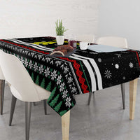 Suriname Christmas Tablecloth with Black Festive Pattern, Golden Ship, Palm Tree, and Coat of Arms Motif - Wonder Print Shop