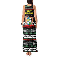 Suriname Christmas Tank Maxi Dress with Black Festive Pattern, Golden Ship, Palm Tree, and Coat of Arms Motif - Wonder Print Shop