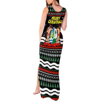 Suriname Christmas Tank Maxi Dress with Black Festive Pattern, Golden Ship, Palm Tree, and Coat of Arms Motif - Wonder Print Shop